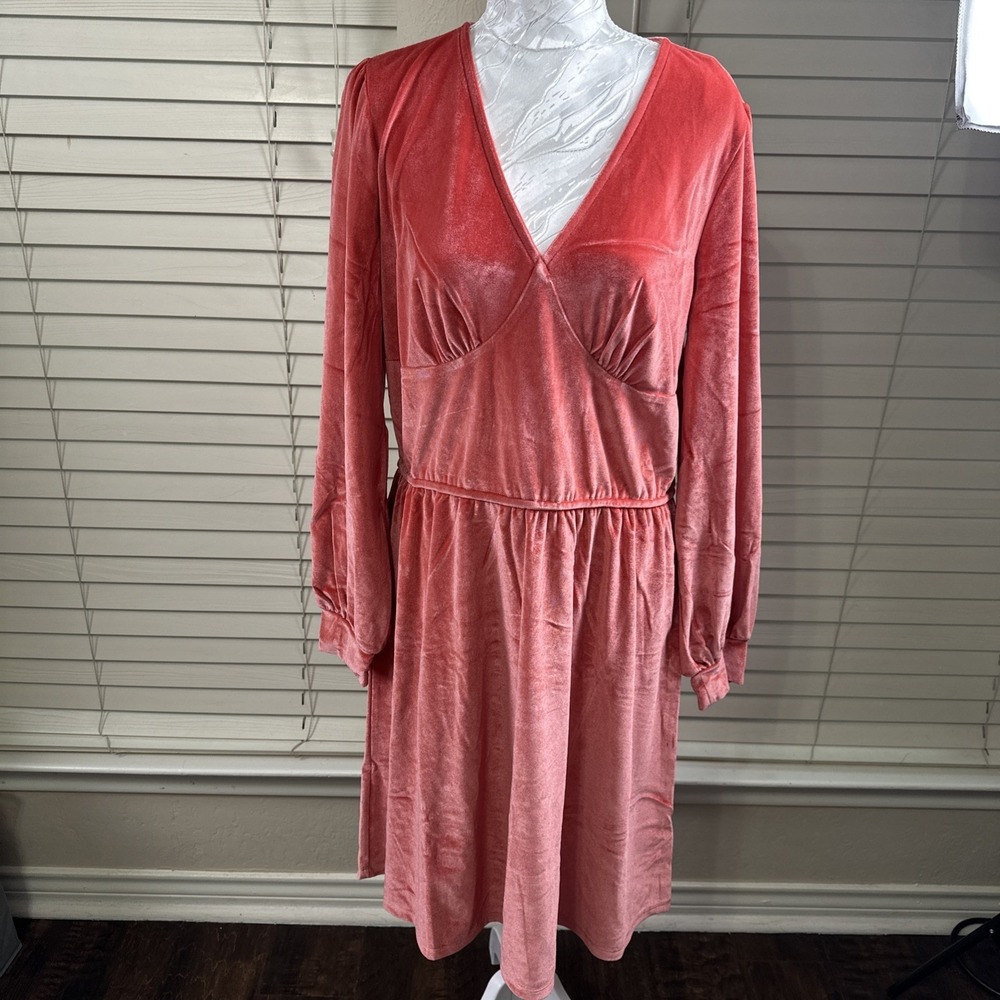 Candace Cameron Bure DRESS Women's Medium Velvet Babydoll Pink‎ Coral Mini Cute
